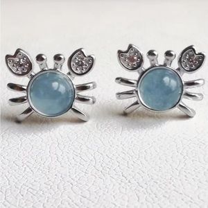 Sterling Silver Aquamarine Crab Earrings